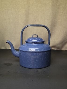 Cobalt Blue Speckled Enamel Ware Tea Pot / Lid